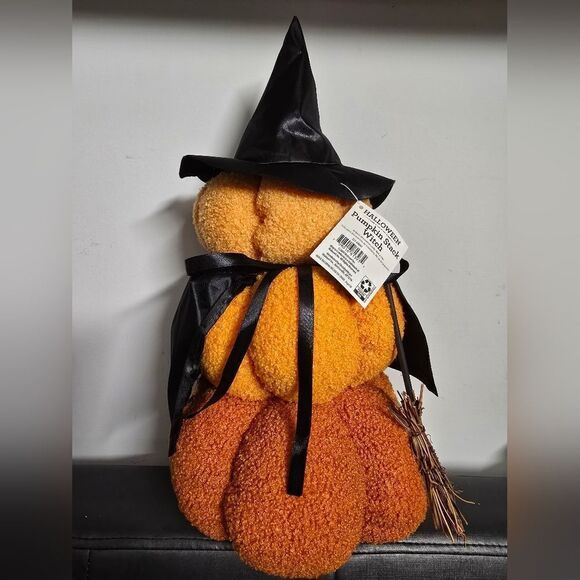 Halloween Orange Plush Pumpkin Stack Witch Decor, 17 in, by Way To Celebrate - Picture 4 of 8
